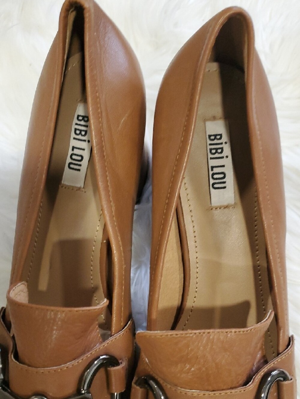 Anthropologie Bibi Lou Women's Tan Leather Platform  Loafers with Metal Bit - Picture 11 of 17